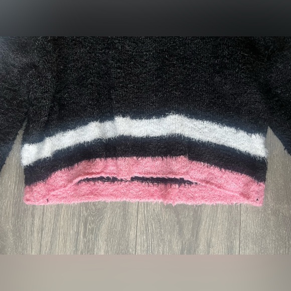 Self esteem boxy cropped black pink and white eyelash fabric sweater Y2K  XL - Picture 4 of 8